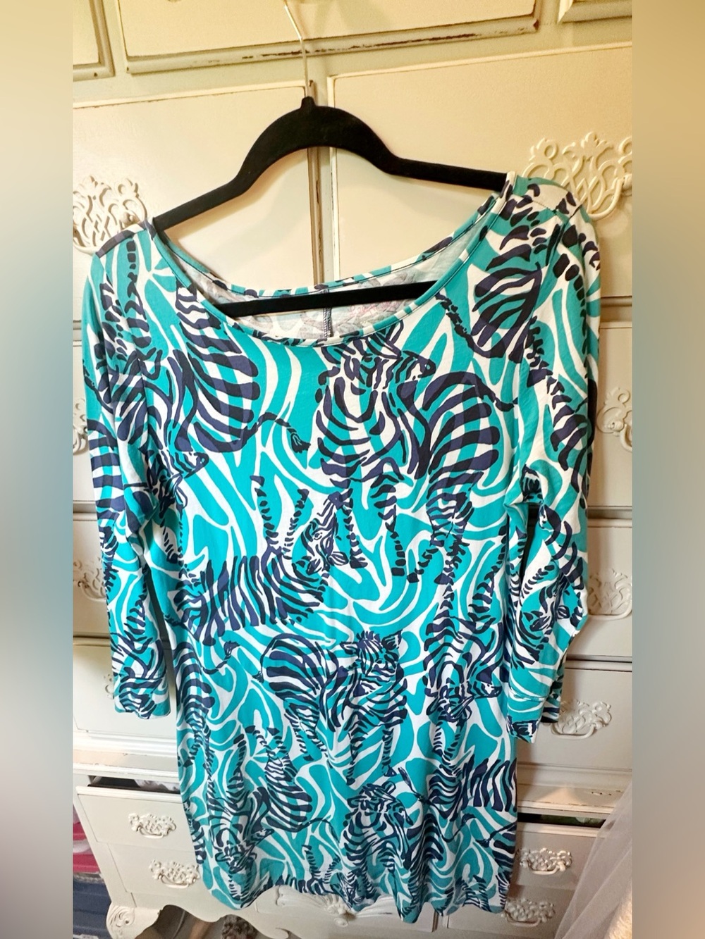 Lilly Pulitzer Teal & Navy Zebra-Print Mini Dress